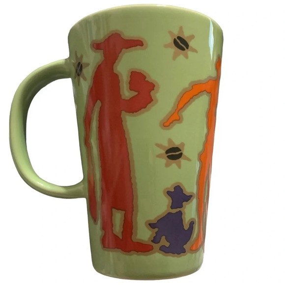 Peets Coffee Tea Green Mug People Silhouette Star Bean Yellow Orange Blue Red - Picture 2 of 6